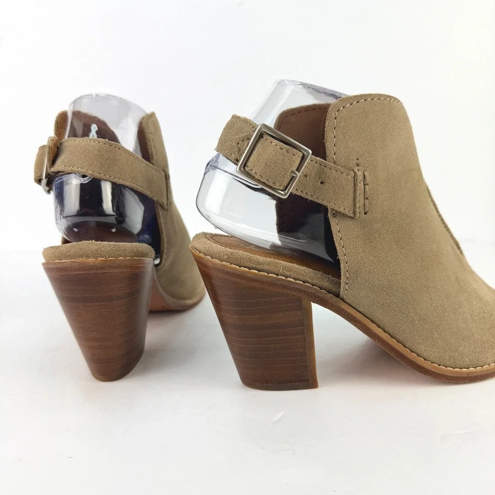 Frye Women 7.5 Courtney Ash Suede Slingback Peep Toe Heel Sandals Western Luxury